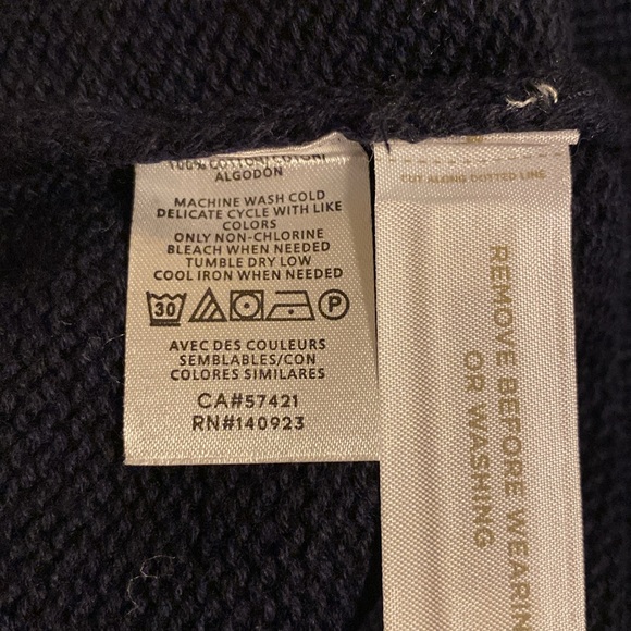 LOFT Navy striped puff sleeve sweater size Large - Picture 5 of 5